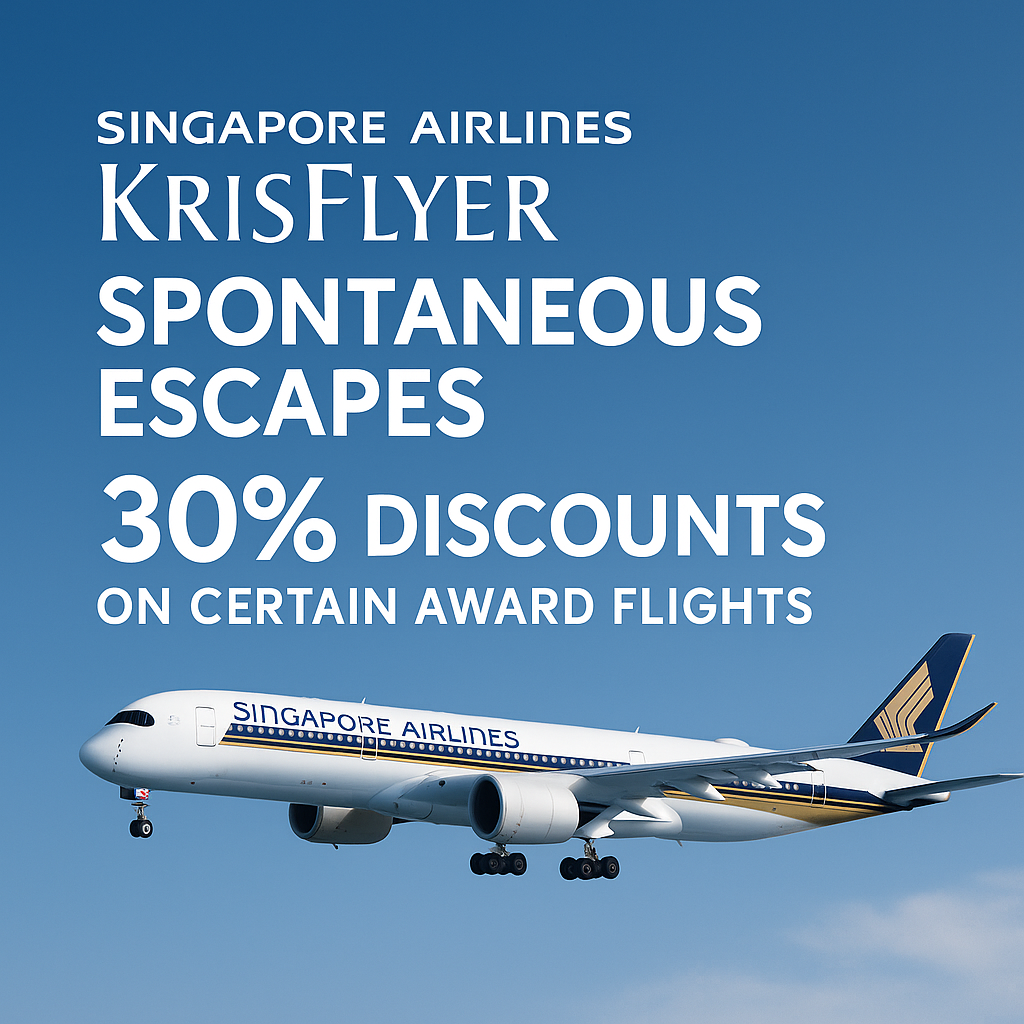 Singapore Airlines KrisFlyer Spontaneous Escapes: 30% Discounts on Certain Award Flights