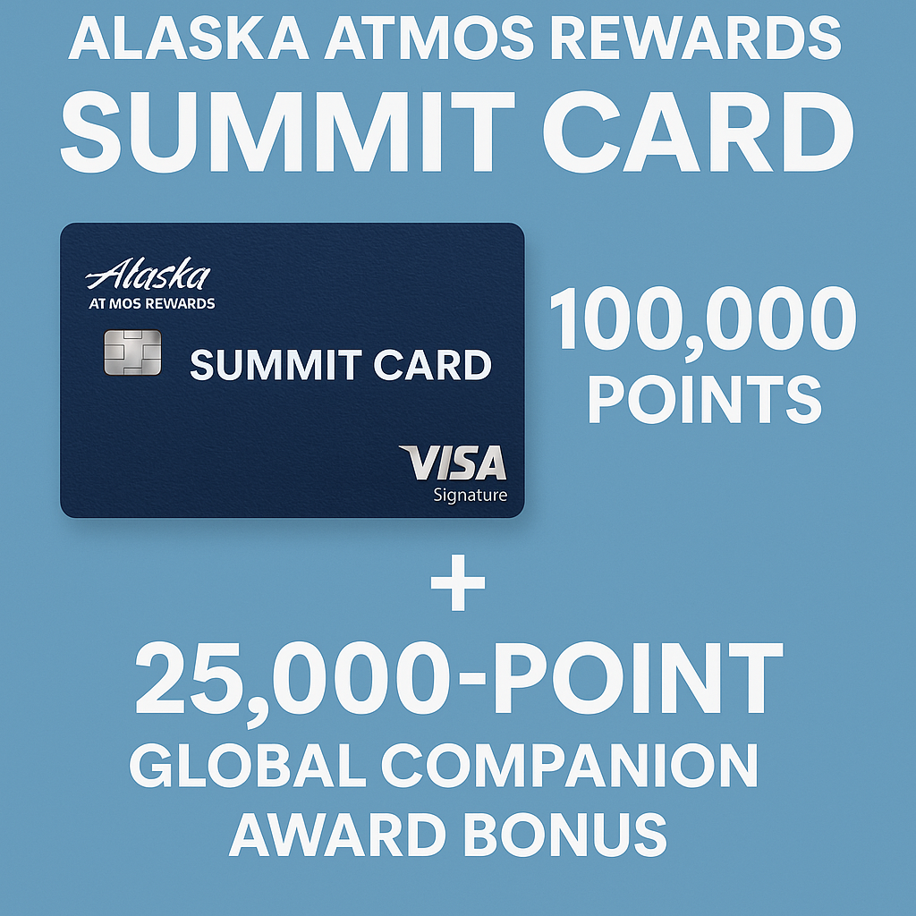 Alaska Atmos Rewards Summit Card Provides 100,000 Points Along with a 25,000-Point Global Companion Award Bonus